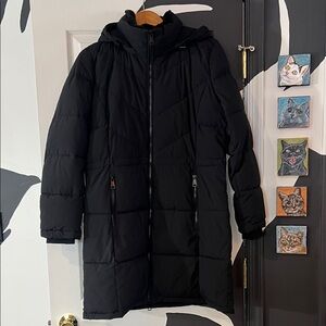 DKNY Black Hooded Puffer Jacket